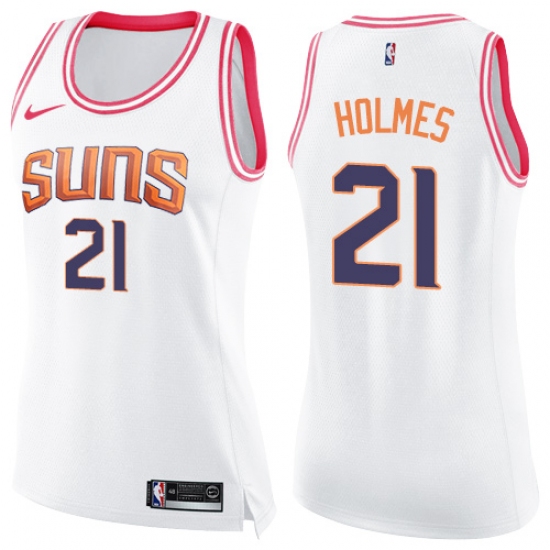 Women's Nike Phoenix Suns 21 Richaun Holmes Swingman White Pink Fashion NBA Jersey