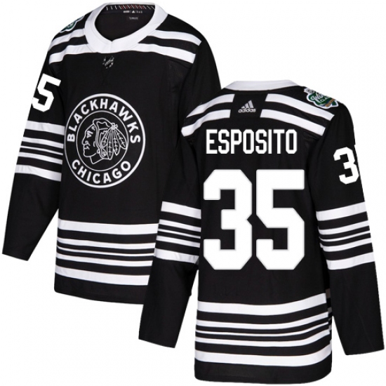 Youth Adidas Chicago Blackhawks 35 Tony Esposito Authentic Black 2019 Winter Classic NHL Jersey