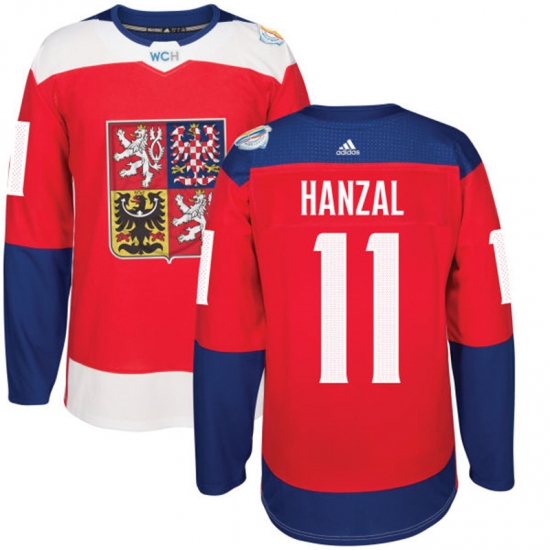Men's Adidas Team Czech Republic 11 Martin Hanzal Premier Red Away 2016 World Cup of Hockey Jersey