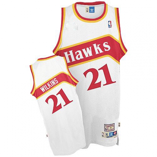 Men's Adidas Atlanta Hawks 21 Dominique Wilkins Authentic White Throwback NBA Jersey