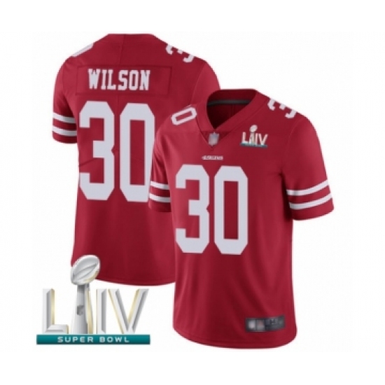 Men's San Francisco 49ers 30 Jeff Wilson Red Team Color Vapor Untouchable Limited Player Super Bowl LIV Bound Football Jersey