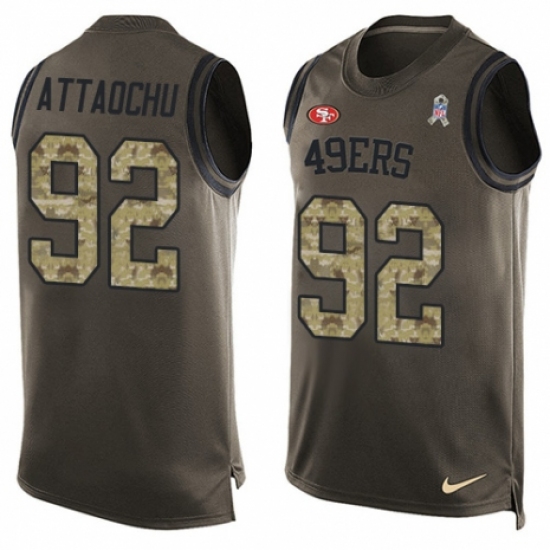 Men's Nike San Francisco 49ers 92 Jeremiah Attaochu Limited Green Salute to Service Tank Top NFL Jersey