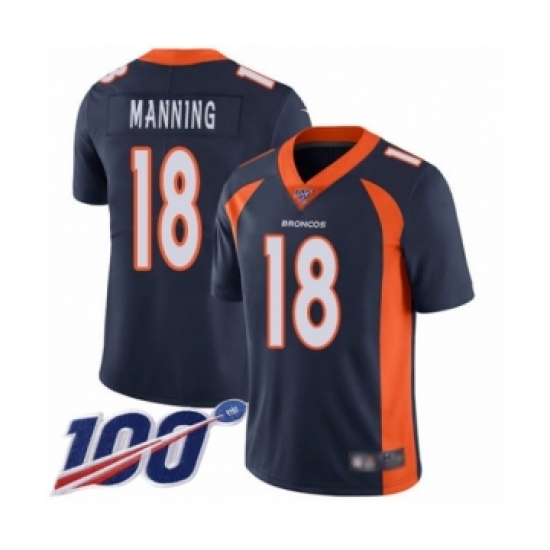 Men's Denver Broncos 18 Peyton Manning Navy Blue Alternate Vapor Untouchable Limited Player 100th Season Football Jersey