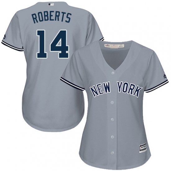 Women's Majestic New York Yankees 14 Brian Roberts Authentic Grey Road MLB Jersey