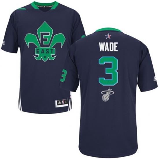 Men's Adidas Miami Heat 3 Dwyane Wade Authentic Navy Blue 2014 All Star NBA Jersey