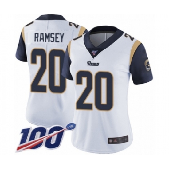 Women's Los Angeles Rams 20 Jalen Ramsey White Vapor Untouchable Limited Player 100th Season Football Jersey