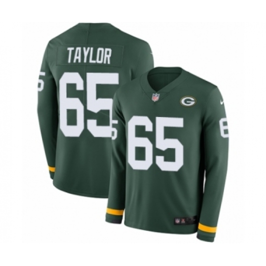 Youth Nike Green Bay Packers 65 Lane Taylor Limited Green Therma Long Sleeve NFL Jersey