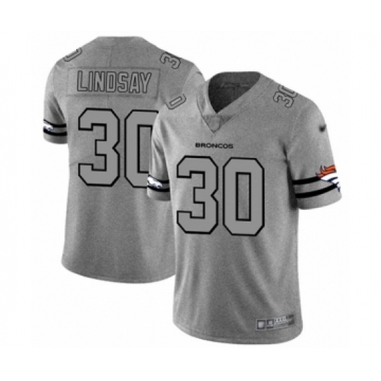 Men's Denver Broncos 30 Phillip Lindsay Gray Team Logo Gridiron Limited Football Jersey
