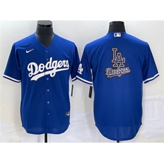 Men's Los Angeles Dodgers Blue Team Big Logo Cool Base Stitched Baseball Jersey 1