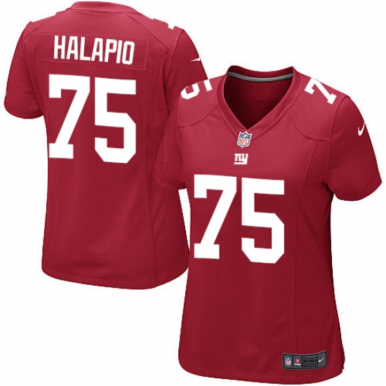 Women's Nike New York Giants 75 Jon Halapio Game Red Alternate NFL Jersey