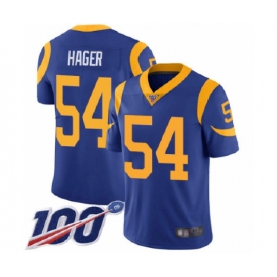 Youth Los Angeles Rams 54 Bryce Hager Royal Blue Alternate Vapor Untouchable Limited Player 100th Season Football Jersey