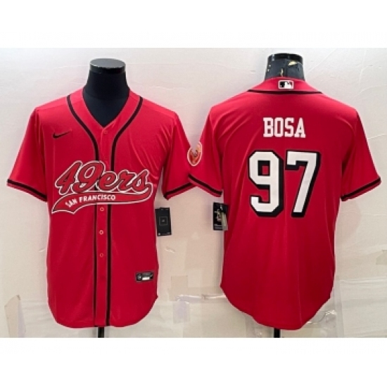 Men's San Francisco 49ers 97 Nick Bosa Red Color Rush With Patch Cool Base Stitched Baseball Jersey