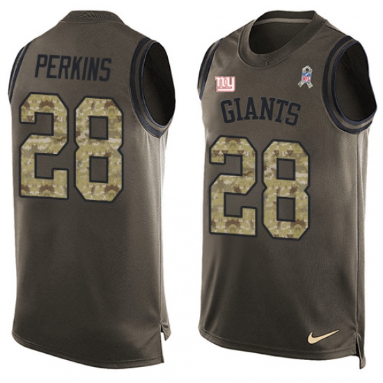 Men's Nike New York Giants 28 Paul Perkins Limited Green Salute to Service Tank Top NFL Jersey