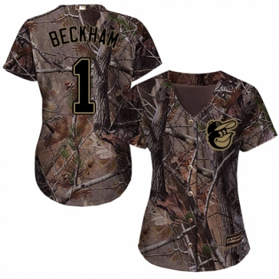 Women's Majestic Baltimore Orioles 1 Tim Beckham Authentic Camo Realtree Collection Flex Base MLB Jersey