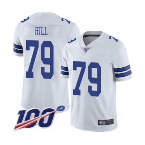 Men's Dallas Cowboys 79 Trysten Hill White Vapor Untouchable Limited Player 100th Season Football Jersey