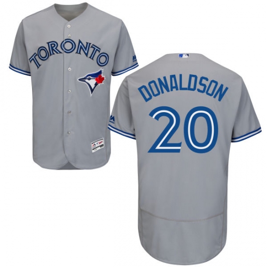 Men's Majestic Toronto Blue Jays 20 Josh Donaldson Grey Road Flex Base Authentic Collection MLB Jersey