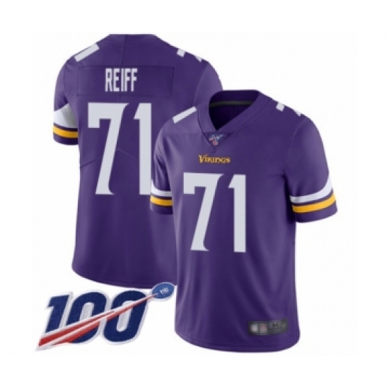 Men's Minnesota Vikings 71 Riley Reiff Purple Team Color Vapor Untouchable Limited Player 100th Season Football Jersey