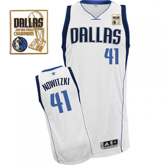 Men's Adidas Dallas Mavericks 41 Dirk Nowitzki Authentic White Home Champions Patch NBA Jersey