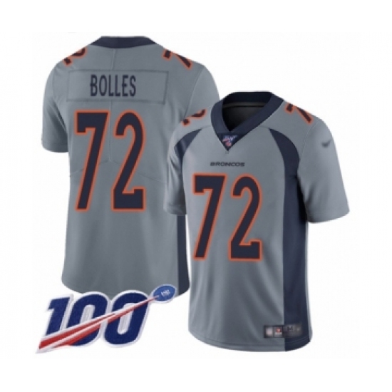 Youth Denver Broncos 72 Garett Bolles Limited Silver Inverted Legend 100th Season Football Jersey