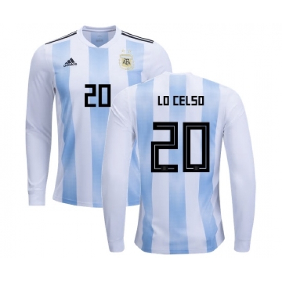 Argentina 20 Lo Celso Home Long Sleeves Kid Soccer Country Jersey