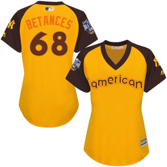 Women's Majestic New York Yankees 68 Dellin Betances Authentic Yellow 2016 All-Star American League BP Cool BaseMLB Jersey