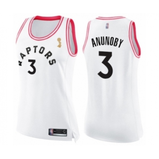 Women's Toronto Raptors 3 OG Anunoby Swingman White Pink Fashion 2019 Basketball Finals Champions Jersey