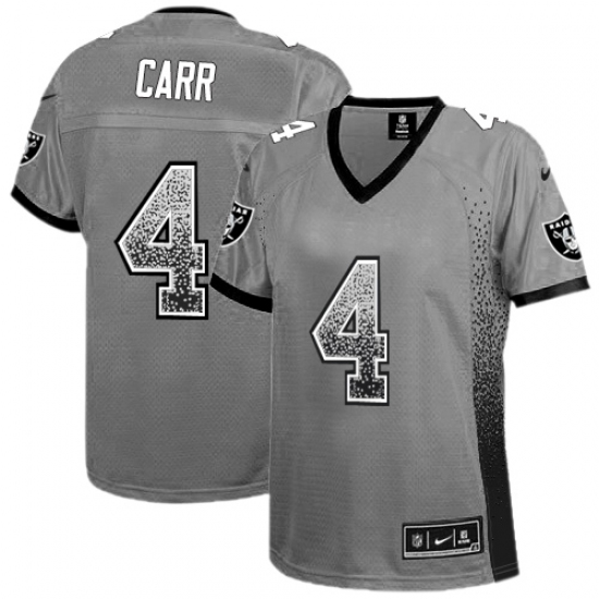 Women's Nike Oakland Raiders 4 Derek Carr Elite Grey Drift Fashion NFL Jersey