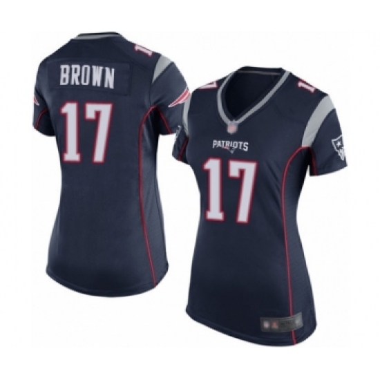 Women's New England Patriots 17 Antonio Brown Game Navy Blue Team Color Football Jersey