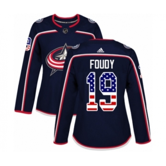 Women's Adidas Columbus Blue Jackets 19 Liam Foudy Authentic Navy Blue USA Flag Fashion NHL Jersey