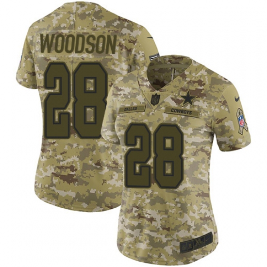 Women's Nike Dallas Cowboys 28 Darren Woodson Limited Camo 2018 Salute to Service NFL Jersey