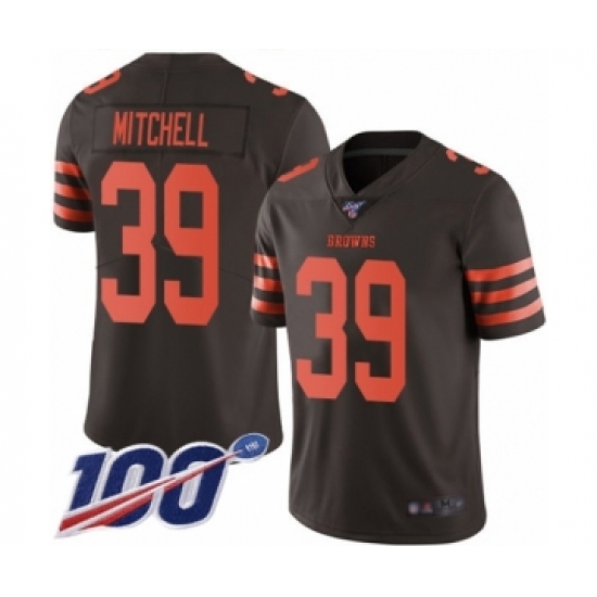 Men's Cleveland Browns 39 Terrance Mitchell Limited Brown Rush Vapor Untouchable 100th Season Football Jersey