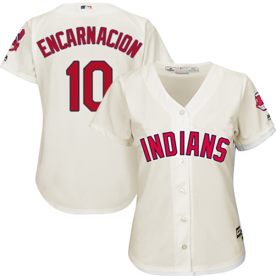 Women's Majestic Cleveland Indians 10 Edwin Encarnacion Authentic Cream Alternate 2 Cool Base MLB Jersey