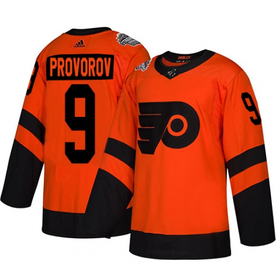 Men's Adidas Philadelphia Flyers 9 Ivan Provorov Orange Authentic 2019 Stadium Series Stitched NHL Jersey