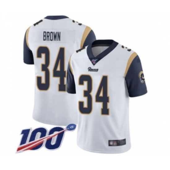 Men's Los Angeles Rams 34 Malcolm Brown White Vapor Untouchable Limited Player 100th Season Football Jersey