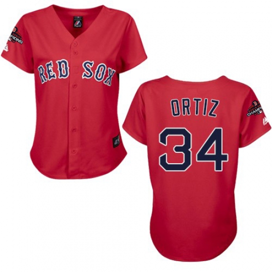 Women's Majestic Boston Red Sox 34 David Ortiz Authentic Red 2018 World Series Champions MLB Jersey