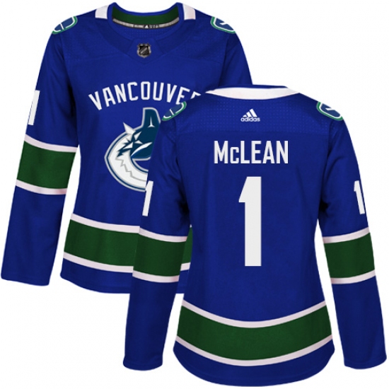 Women's Adidas Vancouver Canucks 1 Kirk Mclean Authentic Blue Home NHL Jersey