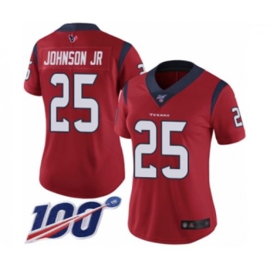 Women's Houston Texans 25 Duke Johnson Jr Red Alternate Vapor Untouchable Limited Player 100th Season Football Jersey