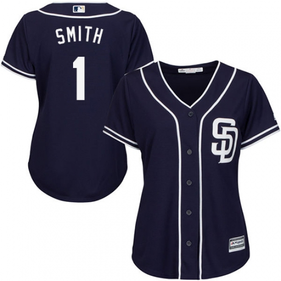 Women's Majestic San Diego Padres 1 Ozzie Smith Authentic Navy Blue Alternate 1 Cool Base MLB Jersey