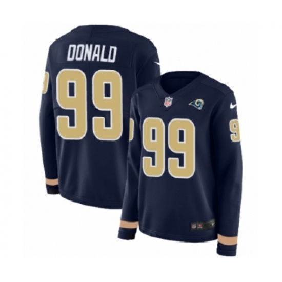 Women's Nike Los Angeles Rams 99 Aaron Donald Limited Navy Blue Therma Long Sleeve NFL Jersey