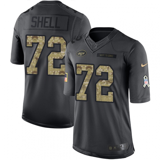 Men's Nike New York Jets 72 Brandon Shell Limited Black 2016 Salute to Service NFL Jersey