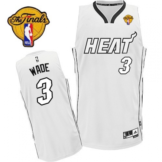 Men's Adidas Miami Heat 3 Dwyane Wade Authentic White On White Finals Patch NBA Jersey