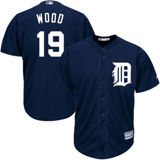 Youth Majestic Detroit Tigers 19 Travis Wood Authentic Navy Blue Alternate Cool Base MLB Jersey