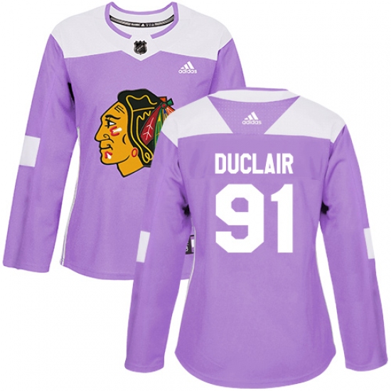 Women's Adidas Chicago Blackhawks 91 Anthony Duclair Authentic Purple Fights Cancer Practice NHL Jersey