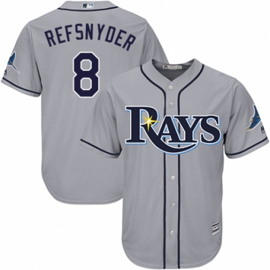 Youth Majestic Tampa Bay Rays 8 Rob Refsnyder Authentic Grey Road Cool Base MLB Jersey