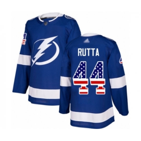 Men's Tampa Bay Lightning 44 Jan Rutta Authentic Blue USA Flag Fashion Hockey Jersey