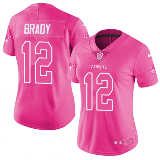 Women's Nike New England Patriots 12 Tom Brady Limited Pink Rush Fashion NFL Jersey