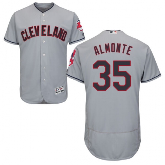 Men's Majestic Cleveland Indians 35 Abraham Almonte Grey Road Flex Base Authentic Collection MLB Jersey