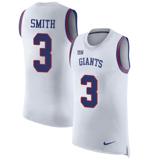 Men's Nike New York Giants 3 Geno Smith Limited White Rush Player Name & Number Tank Top NFL Jersey