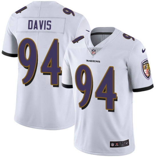 Men's Nike Baltimore Ravens 94 Carl Davis White Vapor Untouchable Limited Player NFL Jersey
