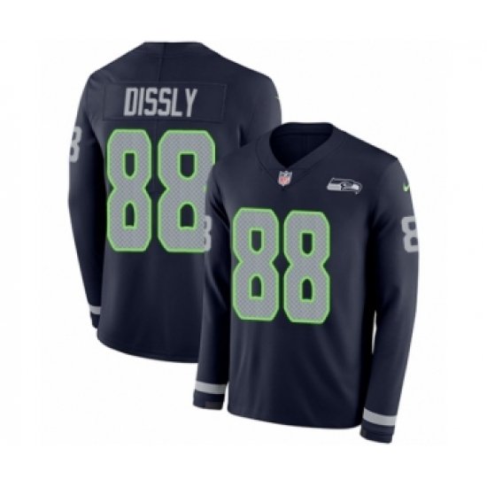 Men's Nike Seattle Seahawks 88 Will Dissly Limited Navy Blue Therma Long Sleeve NFL Jersey